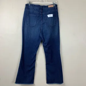 Halogen Cropped Kick Flare Jeans High Rise Frayed Ankle Distressed Dark Wash 28 thumbnail 4