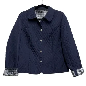 Briggs New York Navy‎ Quilted Jacket Houndstooth Trim Large thumbnail 1