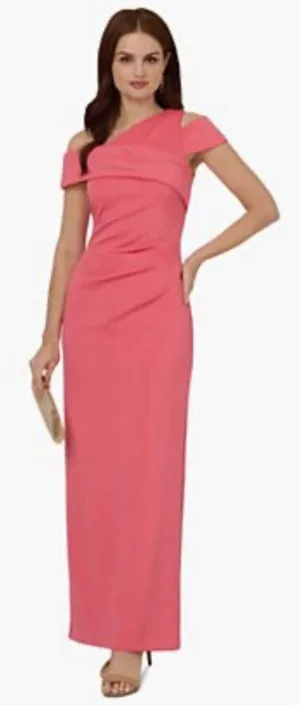 Adrianna Papell Women's Asymmetrical Ruched Draped Gown Size 10 Azalea Pink thumbnail 1