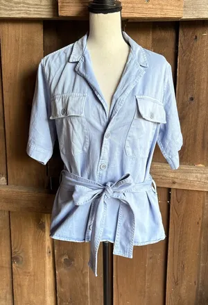 Polo Ralph Lauren Belted Cotton Short Sleeve Utility Safari Blue Shirt thumbnail 1