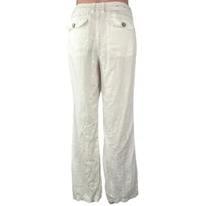 Banana Republic Women's White Linen Mid Rise Straight Wide Leg Trousers Pants 8 thumbnail 3