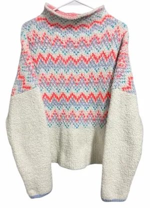 ANTHROPOLOGIE Pilcro Selene Sweater Neon Fair Isle Print Women's Size‎ Medium thumbnail 1