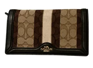 Coach Signature Canvas Stripe Crossbody Wallet Purse - Black & Tan thumbnail 1