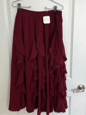 NEW Altar’d State Burgundy Red Ruffle Maxi Skirt Size Large NWT thumbnail 3