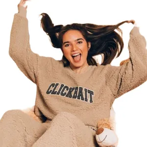 ClickBait David Dobrik Tan Sherpa Fleece Teddy Bear Fuzzy‎ Crewneck Sweatshirt S thumbnail 1