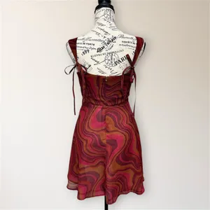For Love & Lemons Eleanor Red Swirl Print Cowl Chiffon Mini Dress Homecoming NWT thumbnail 4
