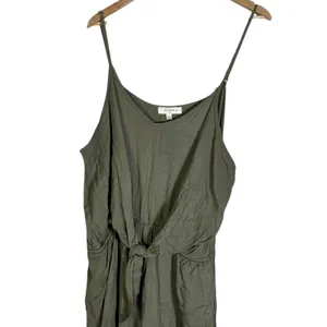 Umgee Beachy Wide Leg Jumpsuit Size XL Olive Green Tencel Tie Front Minimalist thumbnail 3