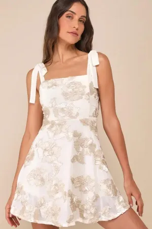 Lulus Truly Inspiring Mesh 3D Floral Applique Tie-Strap Mini Dress  thumbnail 1