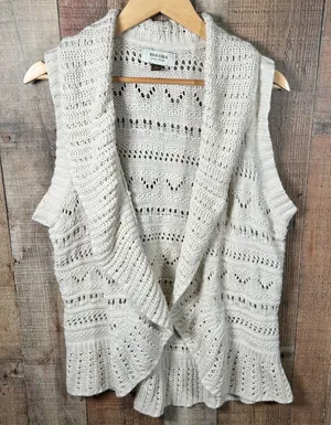 Sonoma Cream Cotton Pointelle Knit Open Front Draped Vest XL Boho Coastal thumbnail 1