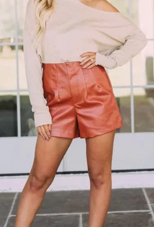 These Three Boutique High Waisted Faux Leather Shorts thumbnail 2