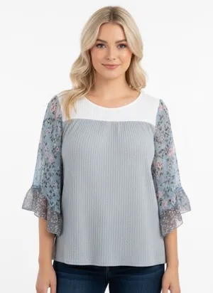 Floral waffle knit medium boho top thumbnail 1