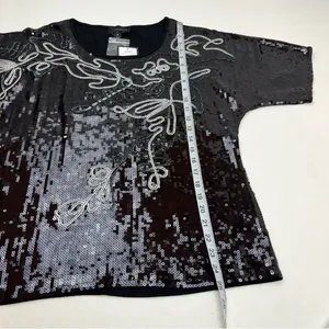 Investments Black‎ Sequin Top Short Sleeve Squiggle Size Small NEW *FACTORY FLAW thumbnail 9