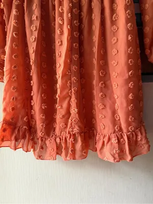 Women's Long Sleeve Ruffle Swiss Dot Dress in Orange thumbnail 5