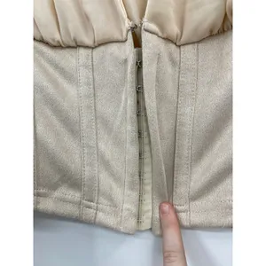 Love X Design Womens Crop Blouse Top Lantern Sleeves V-Neck Tan Beige NEW Medium thumbnail 5