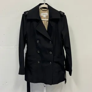Calvin Klein Black Double Breasted Belted‎ Trench Coat Jacket XS Epaulettes thumbnail 2