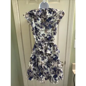 Hello Molly Dress Sz L Blue Floral Ruffle Wrap Flutter Sleeve‎ Summer Sundress thumbnail 3