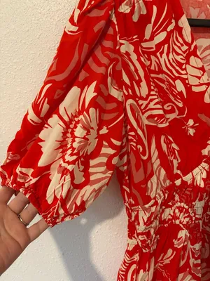 Abel The Label Red and White Floral Puff Sleeve Mini Dress thumbnail 4