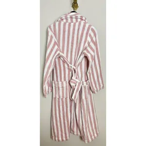 NORDSTROM Stripe Hydrocotton Terry Robe in Pink Peachskin White Stripe Large thumbnail 6
