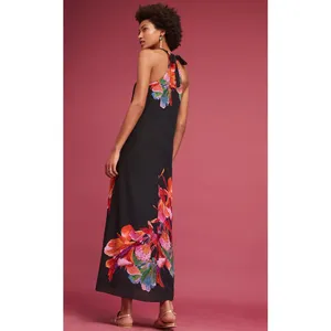 Maeve Anthropologie Cayman Silk Maxi Dress Womens Large Black Floral‎ Resort thumbnail 4