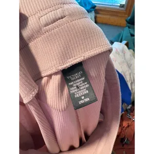 Victoria's Secret Ribbed Jogger Pants Pink Satin Drawstring Lounge Sleepwear M thumbnail 6
