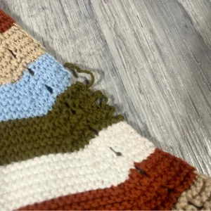 Garage Green, White, Orange, Baby Blue Striped Halter Knit Top; Medium Women's thumbnail 2