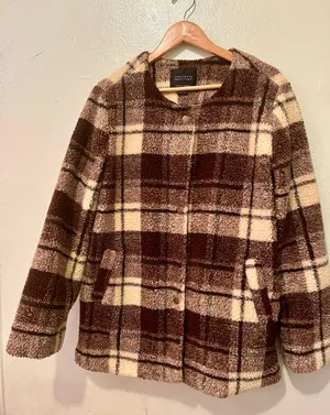 Plaid Snap Button Sherpa Teddy Jacket/ Coat thumbnail 3