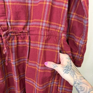 Prana Red Flannel Casual Organic Cotton Loop To Pines Popover Long Sleeve Dress thumbnail 6