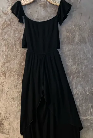 Salty Lemon Women’s Black Off-Shoulder Ruffle Sleeve Maxi Dress Size L thumbnail 1