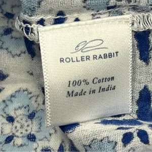 Roller Rabbit Blue White Floral Geometric Pattern 100%‎ Cotton Top Small *FLAW thumbnail 3