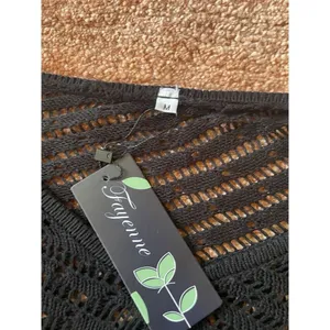 Fayenne Crochet Black Women's Long Sleeve Sweater -Mesh V-neck Size M New thumbnail 2