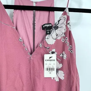 Nwt Express Floral Maxi‎ Dress XS Halter Strap Pink thumbnail 4