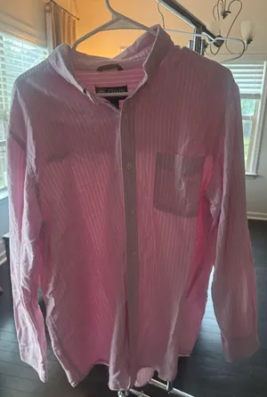 Chaps pink striped button down  thumbnail 1