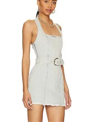 Show Me Your Mumu x Revolve Duncan Halter Belted Denim Mini Dress XS $164 thumbnail 3