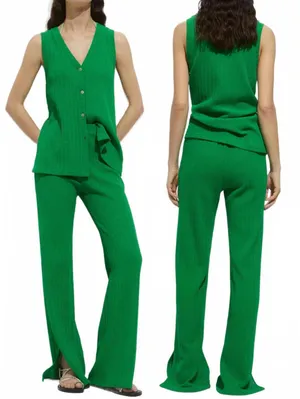 Mango 2-pc Coord Set Crochet Vest & Pant NWT Green Size Small thumbnail 2