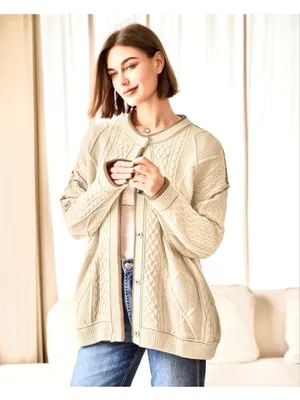 NEW Cable Knit Oversized Cardigan Button Up Striped Sweater S thumbnail 5