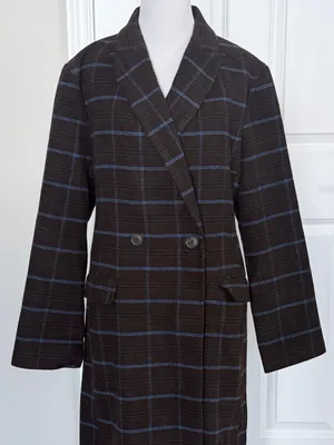 A New Day Plaid Wool Blend Long Belted Coat Size Medium thumbnail 2
