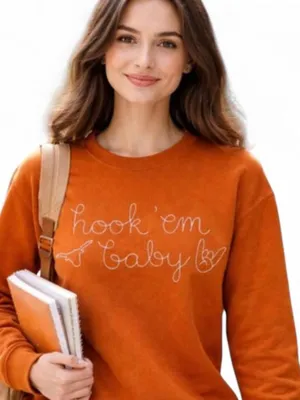Texas Longhorns Hook ‘em Sweatshirt Orange Size M thumbnail 1