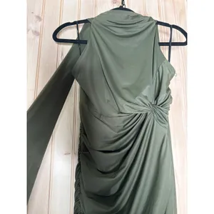 NWT Lulus Seraiah Olive Green Knotted Ruched Halter Maxi Dress Bridesmaid Size S thumbnail 4