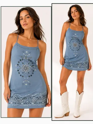 Wild Fable Blue Bandana Paisley Mini Shift Dress Size XS Country Coastal thumbnail 2