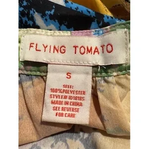 FLYING TOMATO Midi Dress Small Abstract Floral Tiered Boho Puff‎ Sleeve Art Belt thumbnail 8