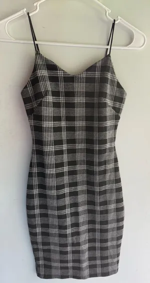 Popular 21 black-and-white plaid bodycon mini dress thumbnail 1