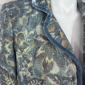 Vintage Talbots Blazer Women XL Blue Floral‎ Brocade Velvet Trim Jacket Boho thumbnail 7