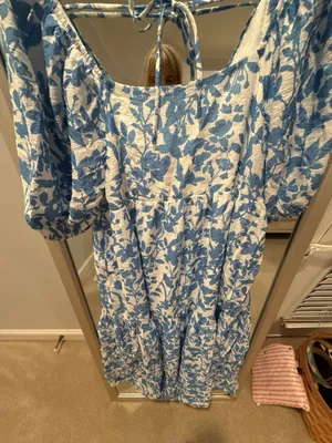 THML Blue and White Floral Puff Sleeve Tiered Midi Dress WCT2010-BL thumbnail 2