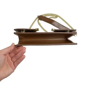 Faux Leather Brown Structured Gold Tone Horseshoe Chain Purse Bag thumbnail 2