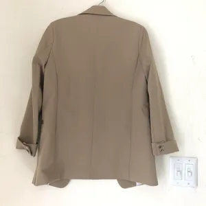 Tan Camel brown long boyfriend fit blazer jacket fully lined Size S thumbnail 2