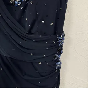 Xscape Blue Beaded One Shoulder Maxi Formal Dress Womens 12 Ruched Bridesmaid thumbnail 6