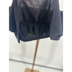 Free People Black Ruffle Strapless Tube Top Smocked Cotton Size S thumbnail 6