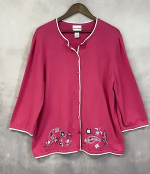 Breckenridge Cardigan Sweater Women XL Embroidered Cotton Cottage‎ Boho Indie thumbnail 1