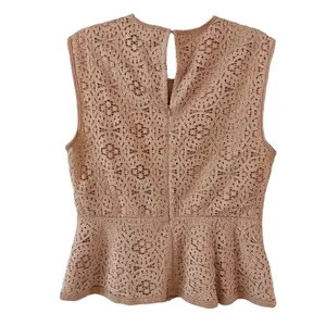 Ann Taylor Lace Sleeveless Top in Beige thumbnail 2