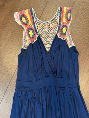 Pinkblush Navy Blue Maxi Dress with Crochet Top Detail Size Small - C26-035 thumbnail 2